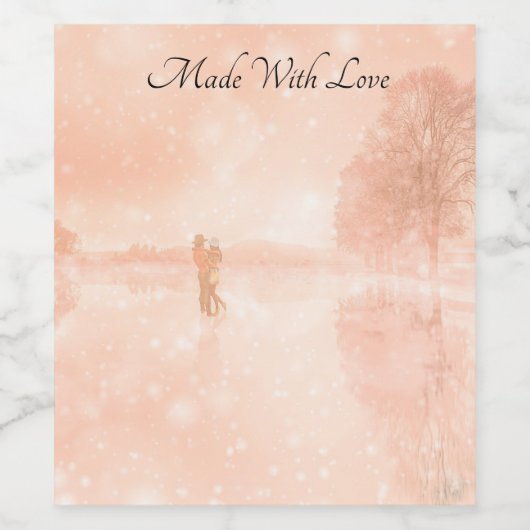 Lovers op een bevroren vijver wijn etiket (Enkel label)