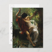 Lovers op een Swing. Lente, sparen de Datum Aankondigingskaart (Voorkant / Achterkant)