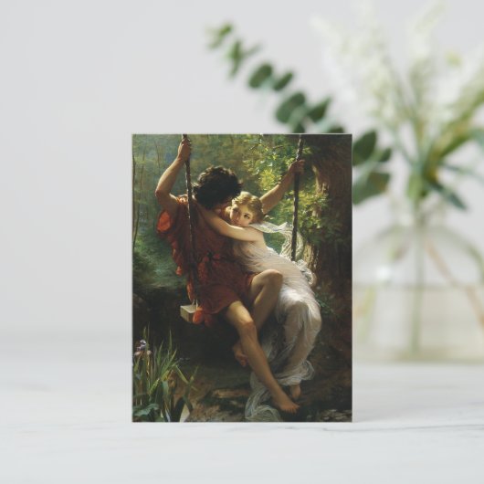 Lovers op een Swing. Lente, sparen de Datum Aankondigingskaart (Staand voorkant)