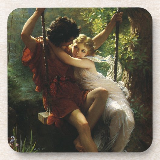 Lovers op een Swing. Lente van Pierre Auguste Cot Bier Onderzetter (Voorkant)