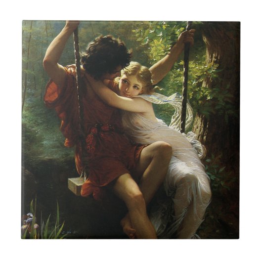 Lovers op een Swing. Lente van Pierre Auguste Cot Tegeltje (Voorkant)