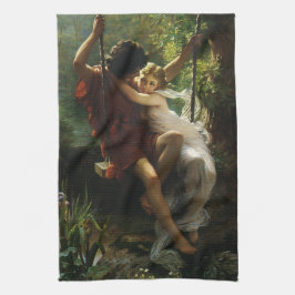 Lovers op een Swing. Lente van Pierre Auguste Cot Theedoek