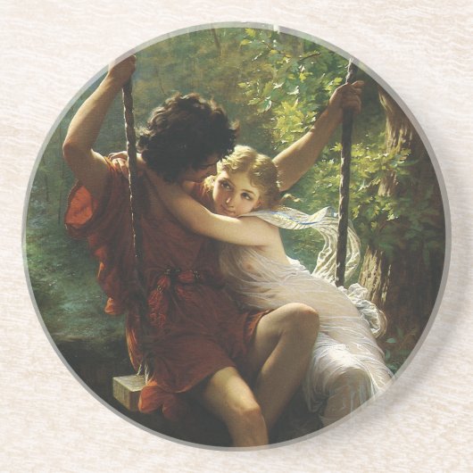 Lovers op een Swing. Lente van Pierre Auguste Cot Zandsteen Onderzetter (Voorkant)