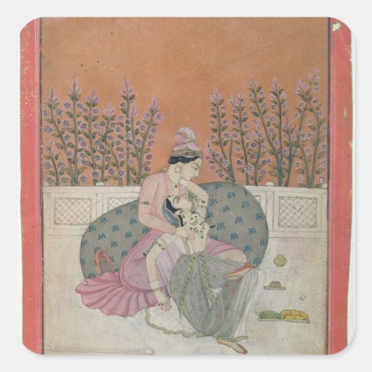 Lovers op een Terrace, Pahari Vierkante Sticker (Voorkant)