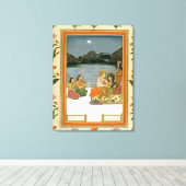 Lovers op een terras door een moonlit meer van de canvas afdruk (Insitu (Houten vloer))