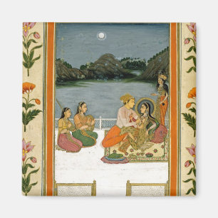 Lovers op een terras door een moonlit meer van de  magneet