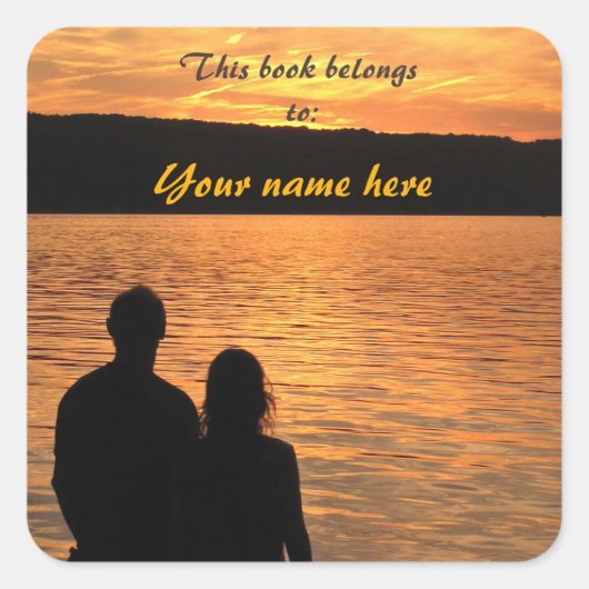 Lovers op Sunset Lake Bookplate Vierkante Sticker (Voorkant)