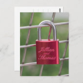 Lovers Padlock Specialized Red Calligraphic Text Briefkaart (Voorkant / Achterkant)