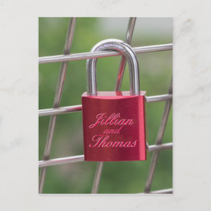 Lovers Padlock Specialized Red Calligraphic Text Briefkaart