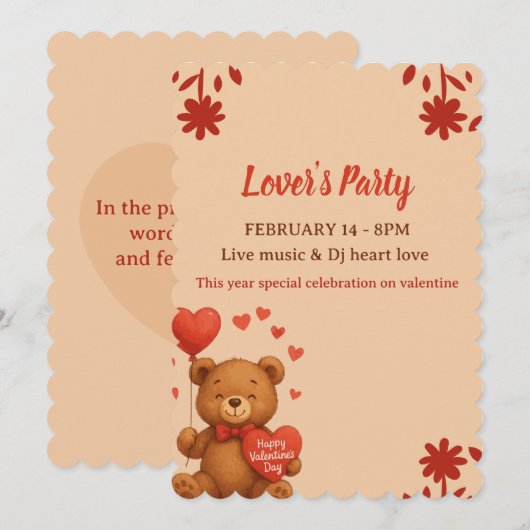 Lover's Party - Valentine’s Day party Invitation Kaart (Voorkant / Achterkant)