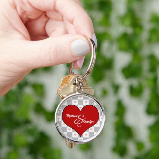 Lover's Red Heart Checkerboard met naam Sleutelhanger (Hand)