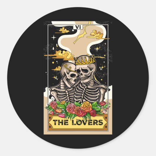 Lovers  Tarot Kaart Astrology Gothic Hallo Ronde Sticker (Voorkant)