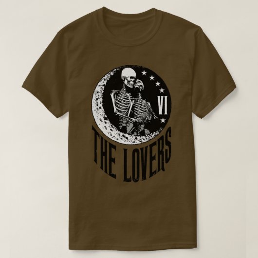 Lovers Tarot Kaart Skeleton Moon Crescent Vinta T-shirt (Design voorkant)