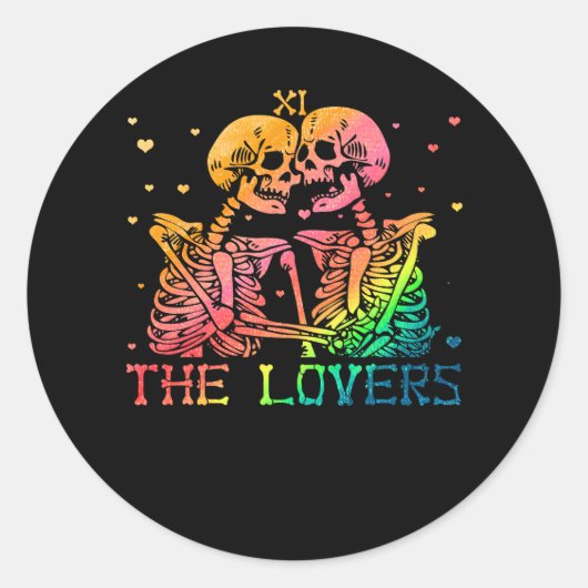 Lovers Tarot Rainbow Skeleton Gay Lesbian LGBT Ronde Sticker (Voorkant)