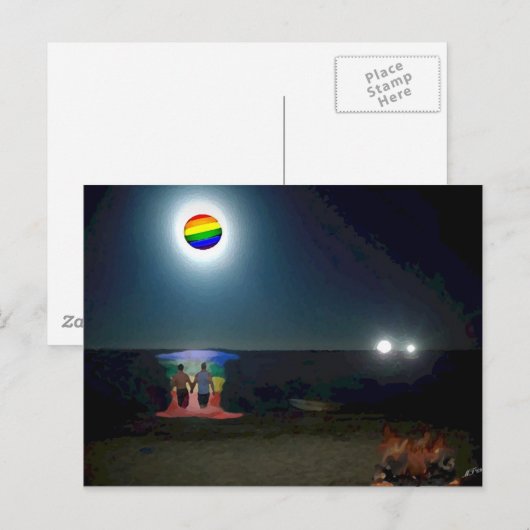 Lovers under the Gay Pride Moon Briefkaart (Voorkant / Achterkant)