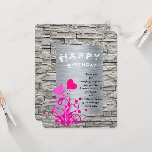 Lover's verjaardagskaart kaart (Voorkant / Achterkant in situ)