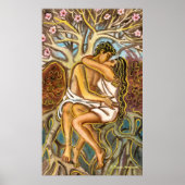 Lovers zoenen elkaar onder een bloeiende boom poster (Voorkant)
