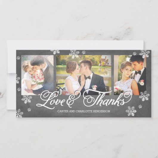 Loves and Thanks krijtbord sneeuwvlok 3-foto Bedankkaart (Voorkant)