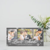 Loves and Thanks krijtbord sneeuwvlok 3-foto Bedankkaart (Staand voorkant)