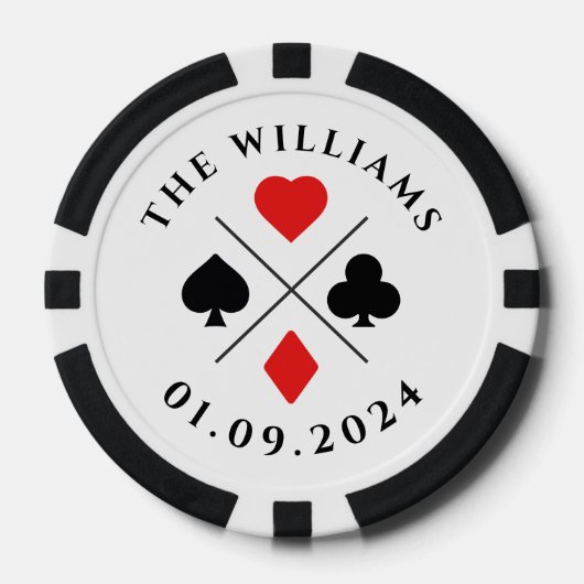 Love's Gamble Custom Bruiloft Zwart & Rood Poker Chips (Voorkant)