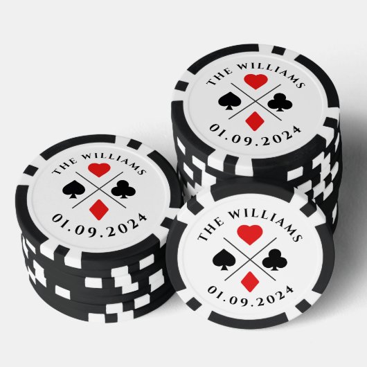 Love's Gamble Custom Bruiloft Zwart & Rood Poker Chips (Opstapeling)