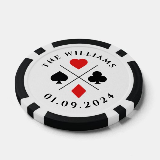 Love's Gamble Custom Bruiloft Zwart & Rood Poker Chips (Enkel)