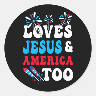 Loves Jesus en Amerika ook 4 juli Ronde Sticker