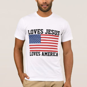 LOVES JESUS LOVES AMERICA PATRIOTIC CHRISTELIJK T-SHIRT