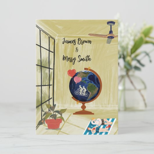 Love's Vision: Dromen rond de Aarde Bruiloft Kaart (Staand voorkant)