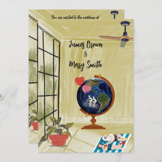 Love's Vision: Dromen rond de Aarde Bruiloft Kaart (Voorkant / Achterkant)