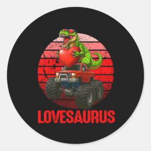 Lovesaurus Dinosaur Monster Truck Valentijn Peuter Ronde Sticker