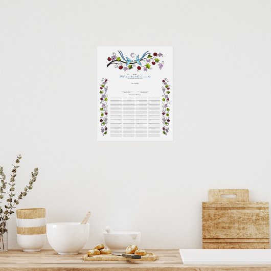 Lovevogels, 120 gasten Quaker Wedding Certiicate Poster (Keuken)