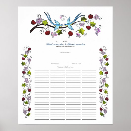 Lovevogels, 120 gasten Quaker Wedding Certiicate Poster (Voorkant)