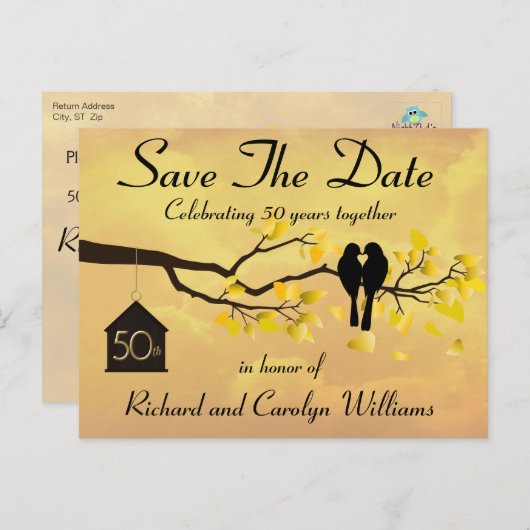 Lovevogels 50e Jubileum sparen de datum Aankondigingskaart (Voorkant / Achterkant)