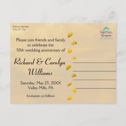 Lovevogels 50e Jubileum sparen de datum Aankondigingskaart (Achterkant)