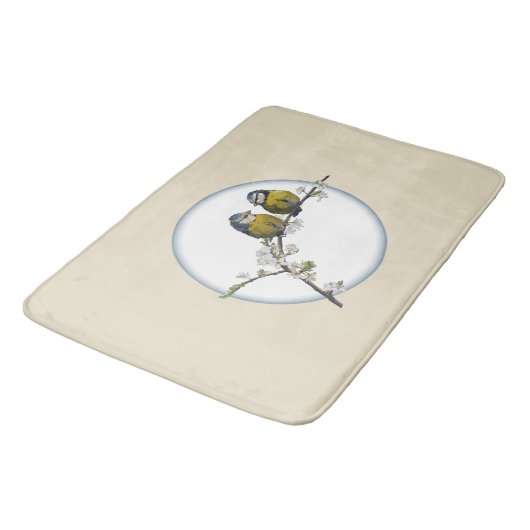 Lovevogels cherry blossom branch retro cirkel beig badmat (Gekanteld)