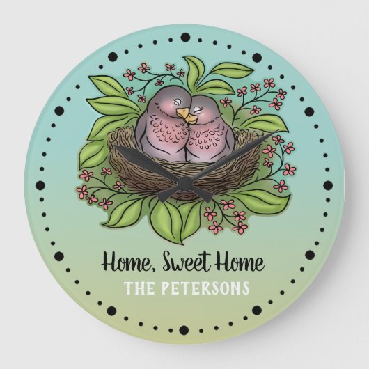 Lovevogels Couple in Nest Home Sweet Home Grote Klok (Voorkant)