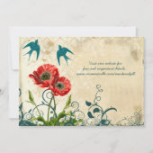 Lovevogels Damask Red Poppy Wedding Kaart (Achterkant)