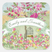 Lovevogels die in een Boom-bruiloft zitten Vierkante Sticker (Voorkant)