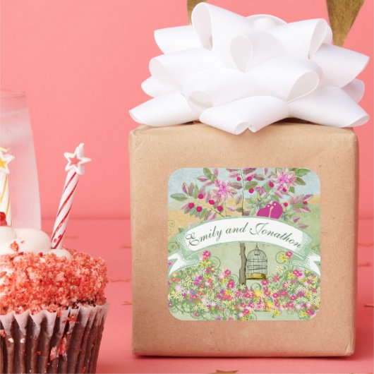 Lovevogels die in een Boom-bruiloft zitten Vierkante Sticker (Feest)