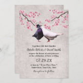 Lovevogels en Cherry Blossom Floral Wedding Kaart (Voorkant / Achterkant)