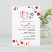 Lovevogels en Cherry Blossom Wedding Invitations Kaart (Staand voorkant)