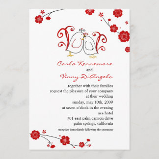 Lovevogels en Cherry Blossom Wedding Invitations Kaart