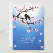 Lovevogels en Sakura - Blauwe achtergrond Kaart (Voorkant)