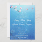 Lovevogels en Sakura - Blauwe achtergrond Kaart (Achterkant)