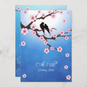 Lovevogels en Sakura - Blauwe achtergrond Kaart (Voorkant / Achterkant)