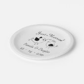 Lovevogels gewoon gehuwd met zwarte witte bruiloft papieren bordje (Gekanteld)