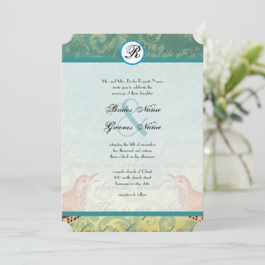 Lovevogels Lagoon Endive Weddenschap Kaart (Staand voorkant)