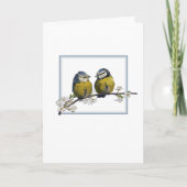 Lovevogels op een kerselbloeslak vierkant wit kaart (Voorkant)