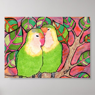Lovevogels op Sunset Mini Folk Art Poster